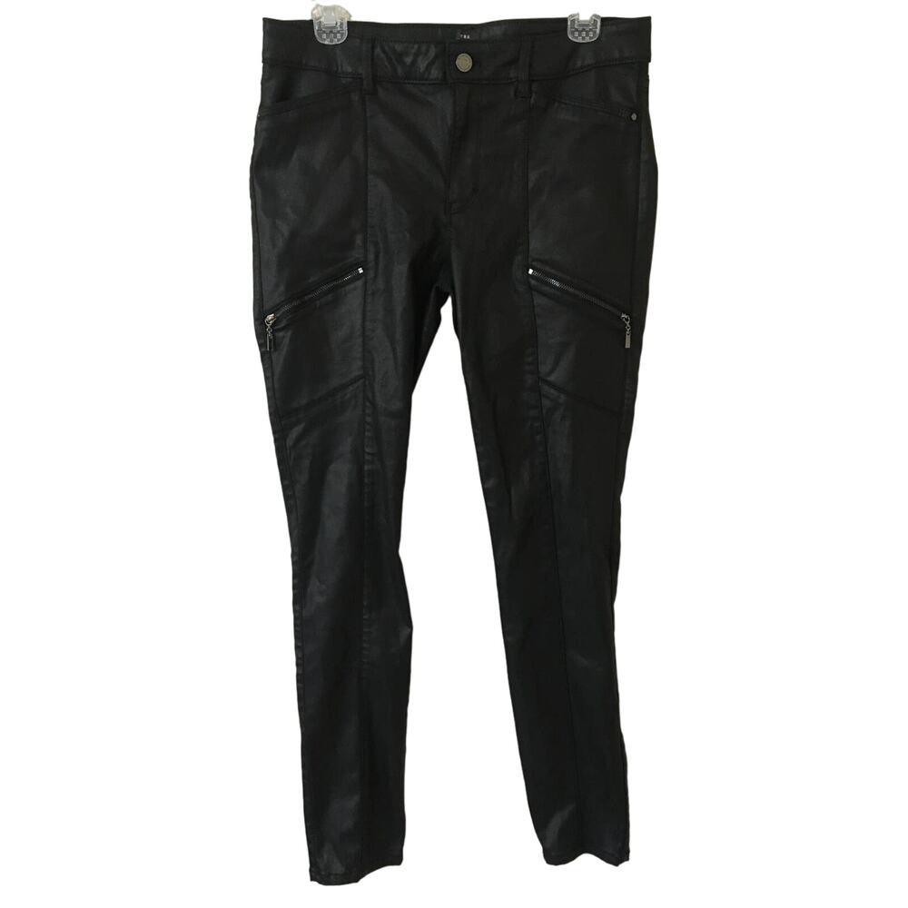 White House Black Market The Skinny Size 8 Vegan Leather Black Pants Zipper PKTs